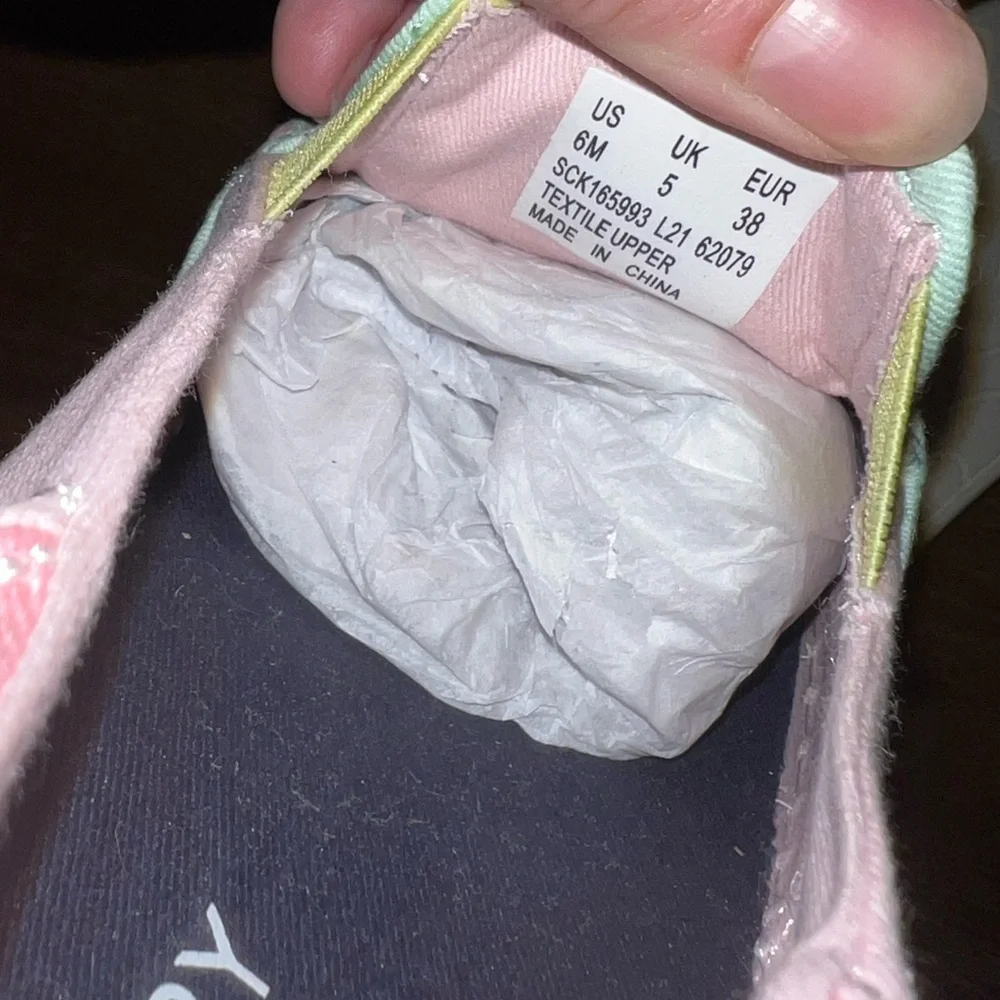 Sperry Colorblock Pink Green Pastel Canvas Slip On Memory Foam Loafers Size 6 - Picture 10 of 11
